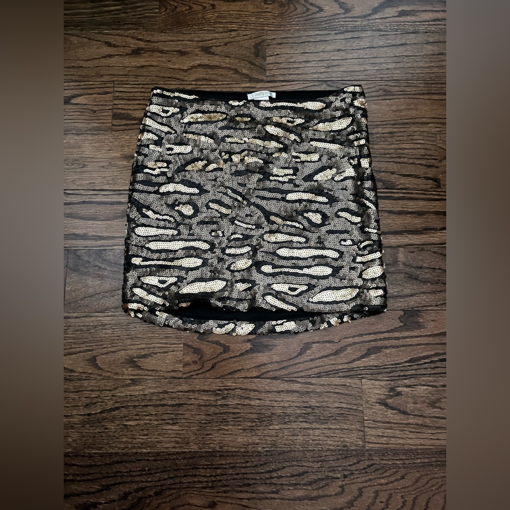 Matty M Black, Dark Olive Green and Gold Mini Skirt.  Size S